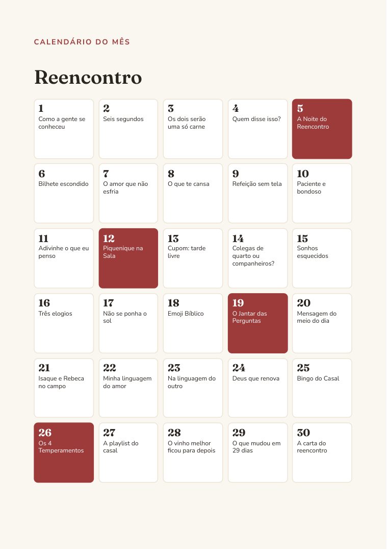 Calendário do mês